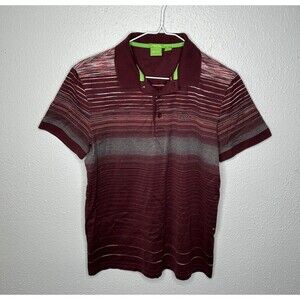 Hugo Boss Mens Size XS Maroon Striped Collared Cotton Polo Shirt